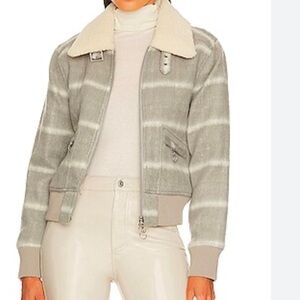 Jonathan Simkhai Carlyle Brushed Wool Plaid Sherpa Bomber Jacket in Gray Plaid